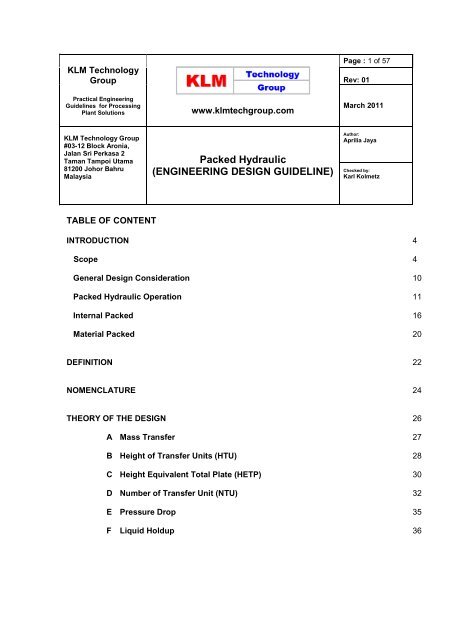 Packed Hydraulic (ENGINEERING DESIGN GUIDELINE) - KLM ...