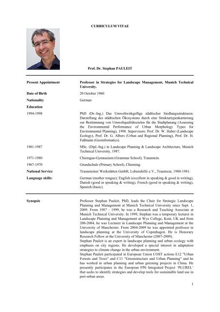 1 CURRICULUM VITAE Prof. Dr. Stephan PAULEIT Present ...