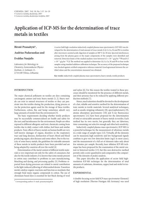 Application of ICP-MS for the determination of trace metals in textiles