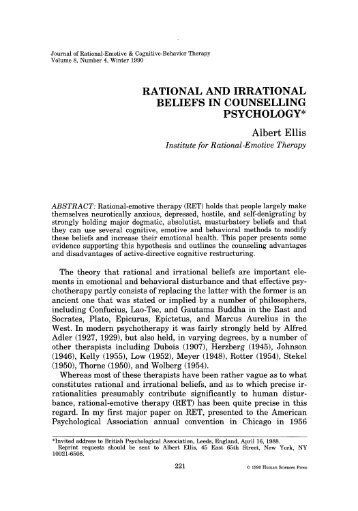 Rational and irrational beliefs in counselling psychology