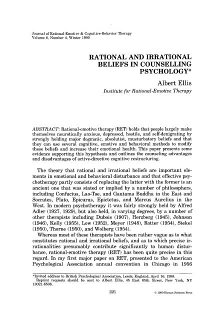 Rational and irrational beliefs in counselling psychology