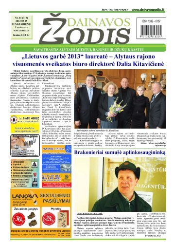 âlietuvos garbÄ 2013â laureatÄ â alytaus rajono ... - Dainavos Å¾odis