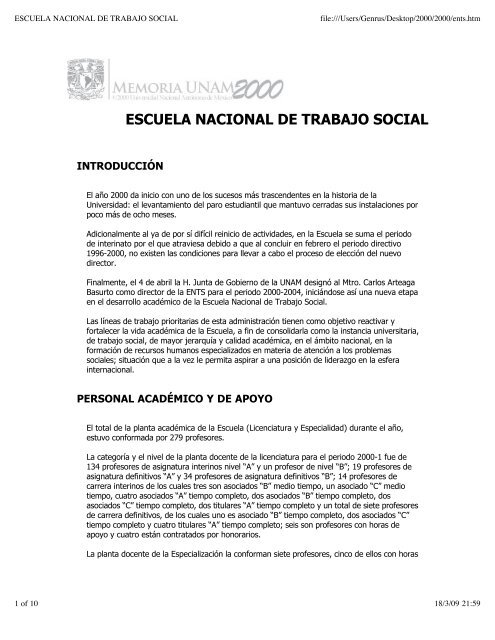 ESCUELA NACIONAL DE TRABAJO SOCIAL - DirecciÃ³n General ...