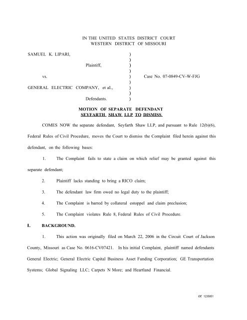 Seyfarth Shaw Motion to Dismiss - Medical Supply Chain