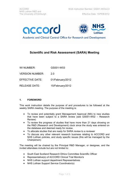 Scientific and Risk Assessment Meeting - Accord - University of ...