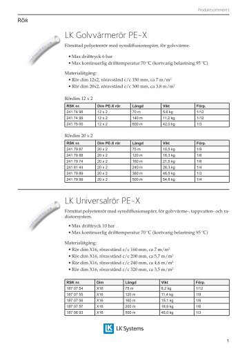Produktsortiment 2010 LK GolvvÃ¤rme - LK Systems AB