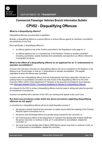 Information Bulletin CPV02 - Disqualifying Offences - Department of ...