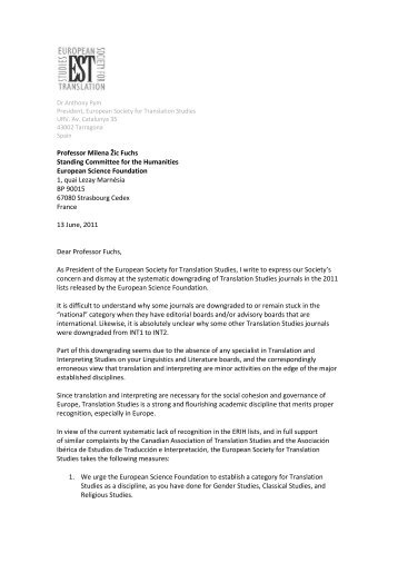 Formal letter of complaint from EST - European Society for ...