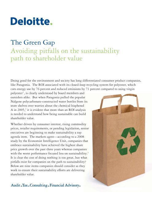 The Green Gap Avoiding pitfalls on the sustainability path ... - Deloitte