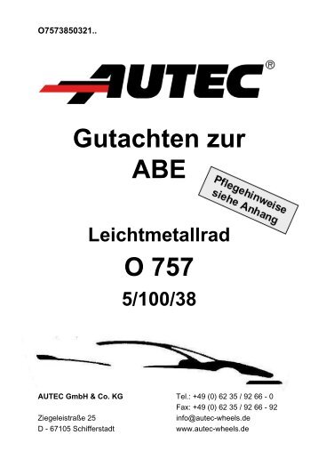 Gutachten zur ABE O 757 - AUTEC GmbH & Co. KG