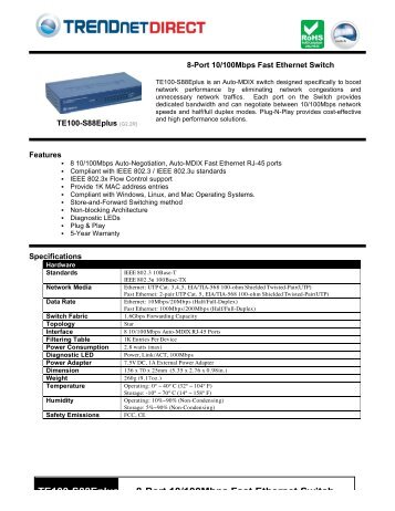 TE100-S88Eplus 8-Port 10/100Mbps Fast Ethernet Switch