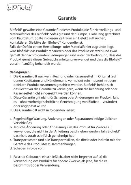 Bedienungsanleitung zum Blofield 2-Sitzer Sofa (PDF ... - Connox