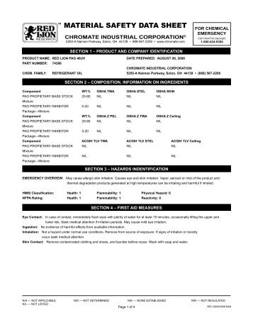 MATERIAL SAFETY DATA SHEET - Chromate Industrial Corporation