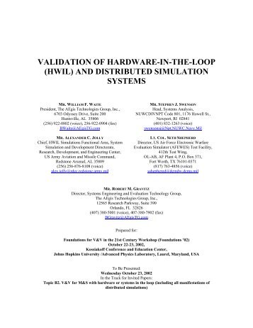 Validation of HWIL and Distributed Simulations - The AEgis ...