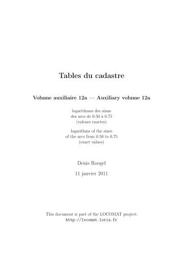 Tables du cadastre - LOCOMAT: The LORIA COLLECTION of ...