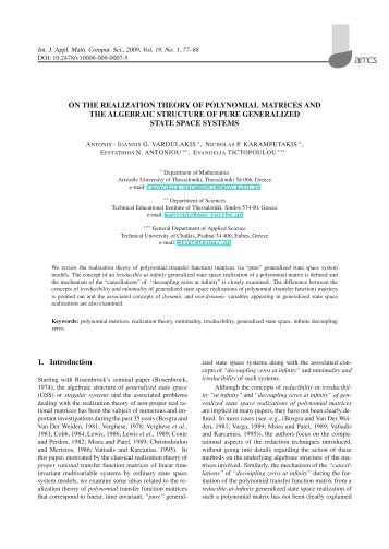 ON THE REALIZATION THEORY OF POLYNOMIAL MATRICES ...