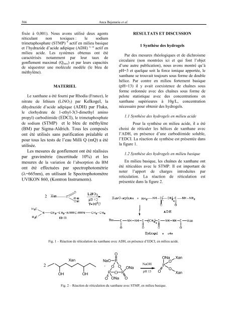 synthese d'hydrogels a base de xanthane. influence des parametres ...