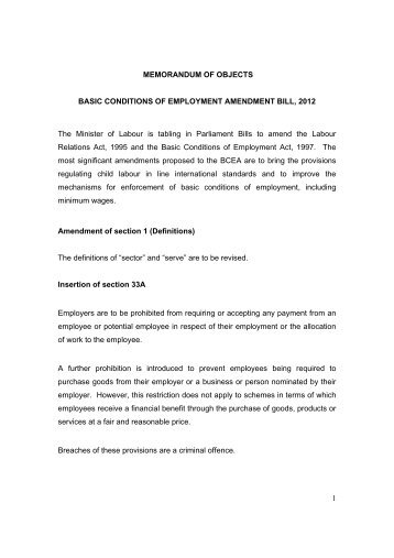 Memorandum of Objects: Basic Conditions of Employment ...