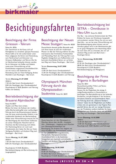 Sommer & Ferienprogramm - Birkmaier Reisen