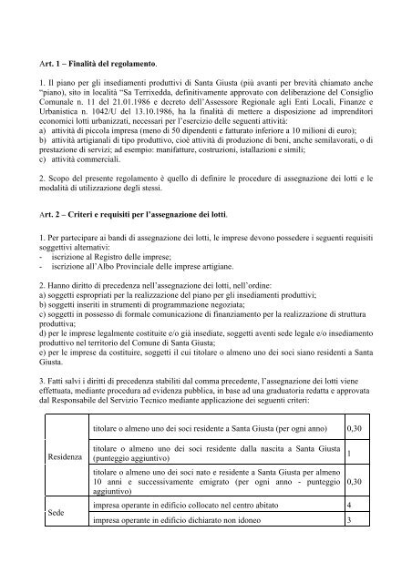 regolamento assegnazione lotti pip - Comune di Santa Giusta