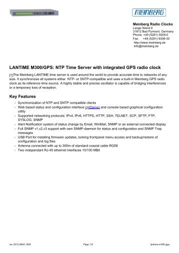 LANTIME M300/GPS: NTP Time Server with ... - TR instruments
