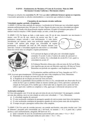 FAP151 â Fundamentos de MecÃ¢nica. 8Âª Lista de ExercÃ­cios ... - Plato