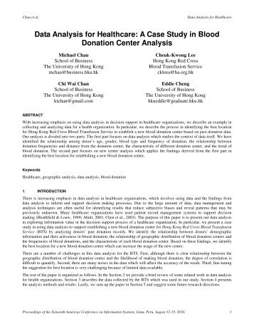 Data Analysis for Healthcare: A Case Study in Blood Donation ...