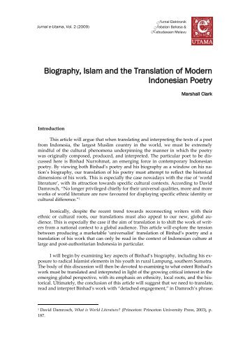 Biography, Islam and the Translation of Modern Indonesian Poetry