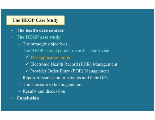 The HEGP Case Study - SBIS