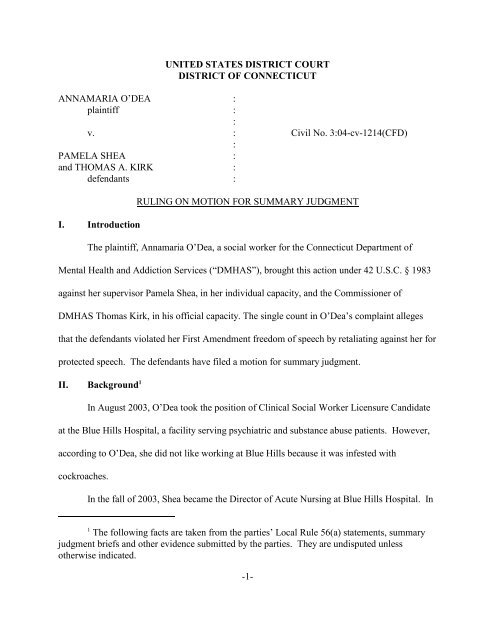 O'Dea v. Shea, et al - Connecticut Employment Law Blog