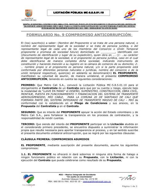 FORMULARIO No. 9 COMPROMISO ANTICORRUPCIÃN: