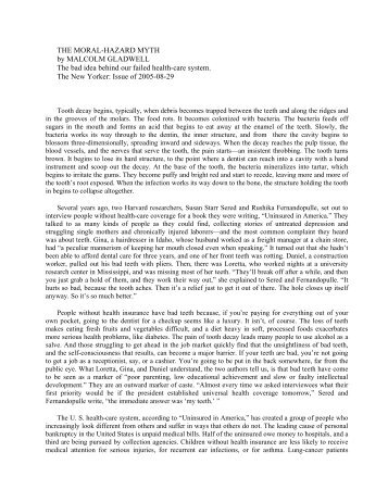 THE MORAL-HAZARD MYTH by MALCOLM GLADWELL The bad ...