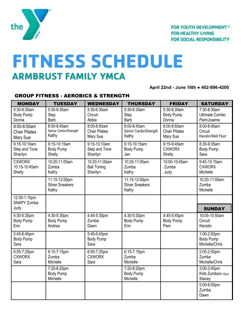 FITNESS SCHEDULE - Armbrust YMCA