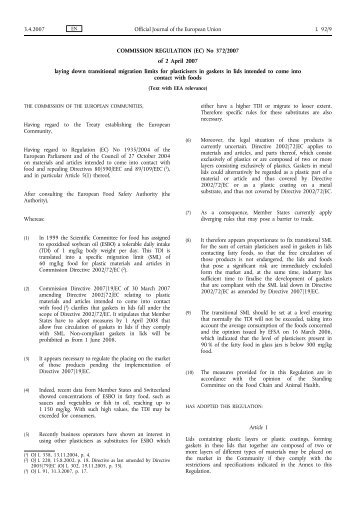 COMMISSION REGULATION (EC) No 372/2007 of 2 ... - EUR-Lex