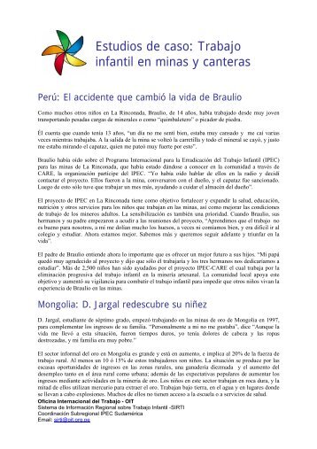Estudios de caso: Trabajo infantil en minas y canteras. PerÃº ...