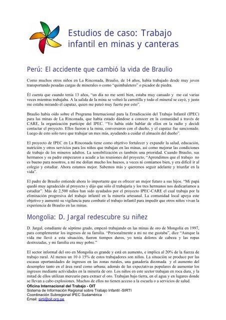 Estudios de caso: Trabajo infantil en minas y canteras. PerÃº ...