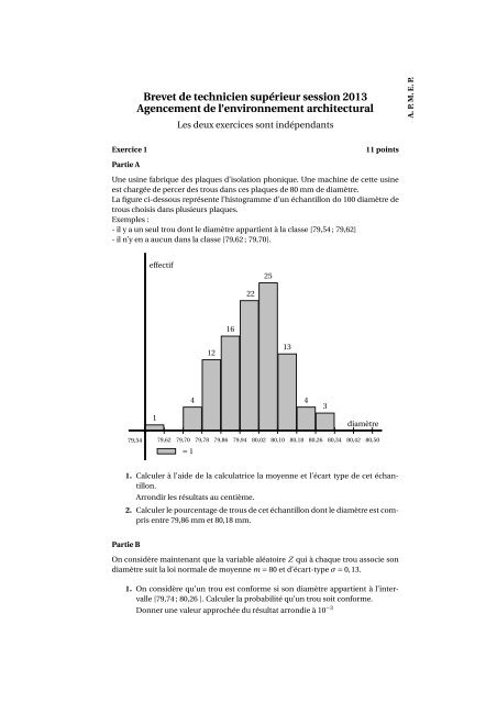 Brevet de technicien supÃ©rieur session 2013 Agencement ... - Apmep