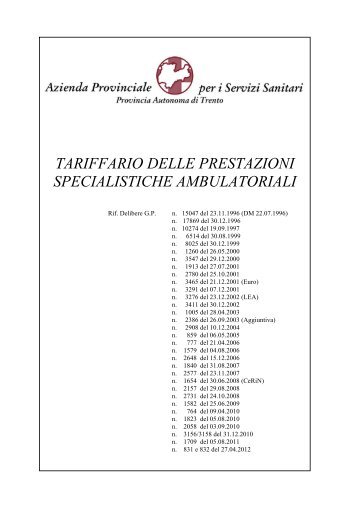 Tariffario prestazioni - Azienda Provinciale per i Servizi Sanitari