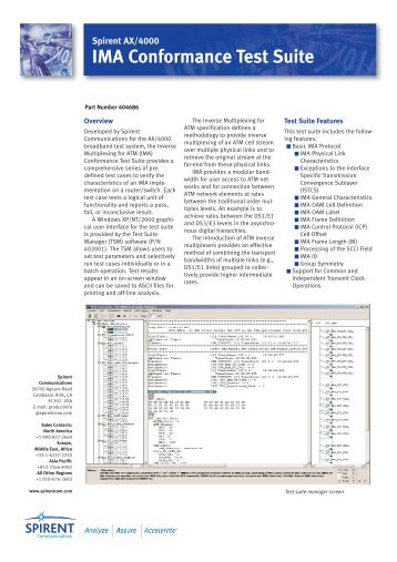 AX4000 IMA Conformance Test Suite - Spirent Communications