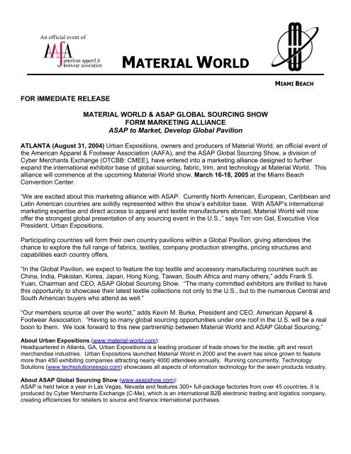 Material World & ASAP Global Sourcing Show Form ... - Home