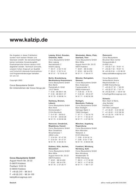 Belastungs-StÃ¼tzweitentabellen fÃ¼r KalbauÂ® 18/76 - Kalzip