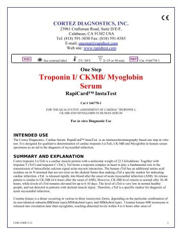 Troponin I/ CKMB/ Myoglobin Serum - ELISA kits - Rapid tests