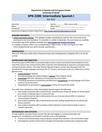 SPN 2000 Intermed Spanish I Zahler - University of Florida Honors ...