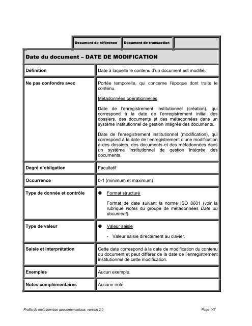 Profils de mÃ©tadonnÃ©es gouvernementaux, Dossiers et documents ...