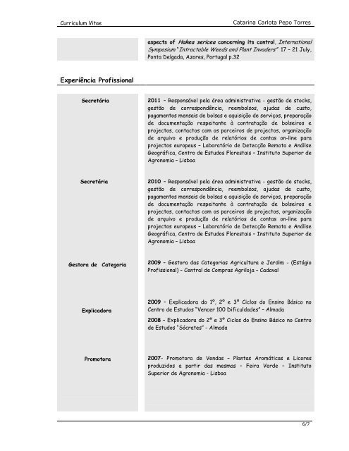 Curriculo PDF - Instituto Superior de Agronomia