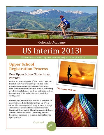 Upper School Interim Catalog - Colorado Academy