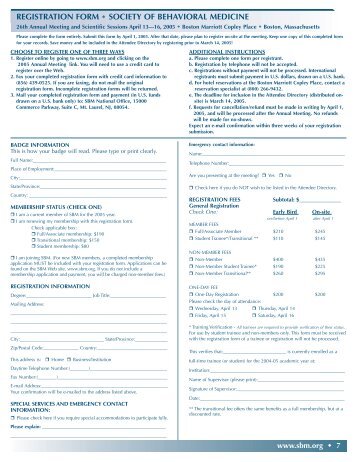 REGISTRATION FORM SOCIETY OF BEHAVIORAL MEDICINE