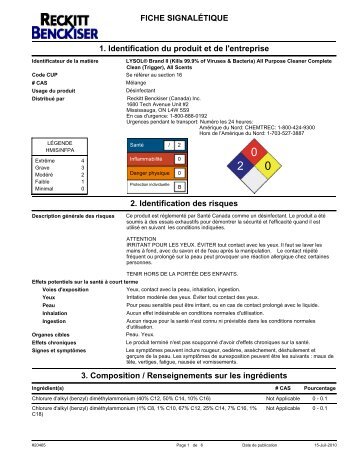 FICHE SIGNALÉTIQUE 1. Identification du ... - Reckitt Benckiser