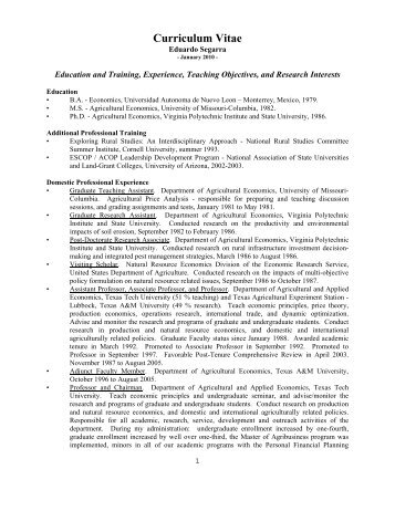 Curriculum Vitae - Department of Agricultural and Applied ...