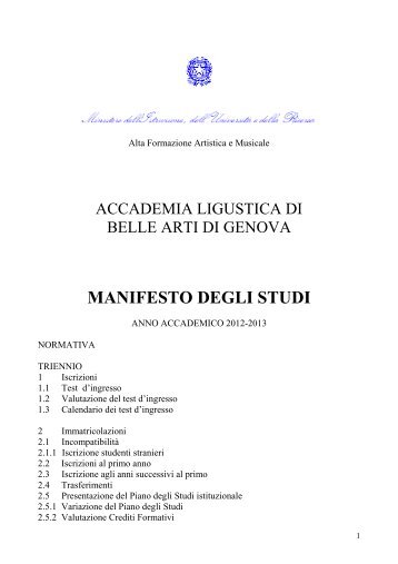 Manifesto degli Studi - Accademia Ligustica di Belle Arti